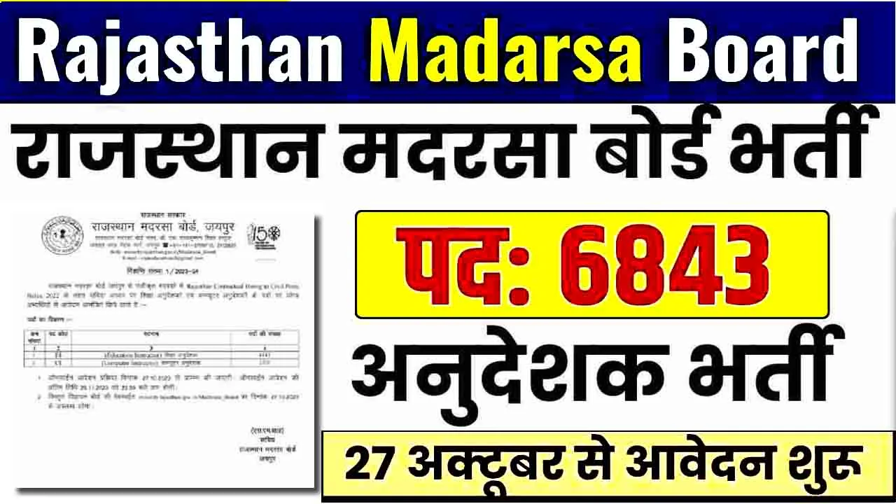 Rajasthan Madarsa Board Recruitment 2023 : 6843 पदों के लिए आवेदन स्वीकार किये जा रहे हैं.
