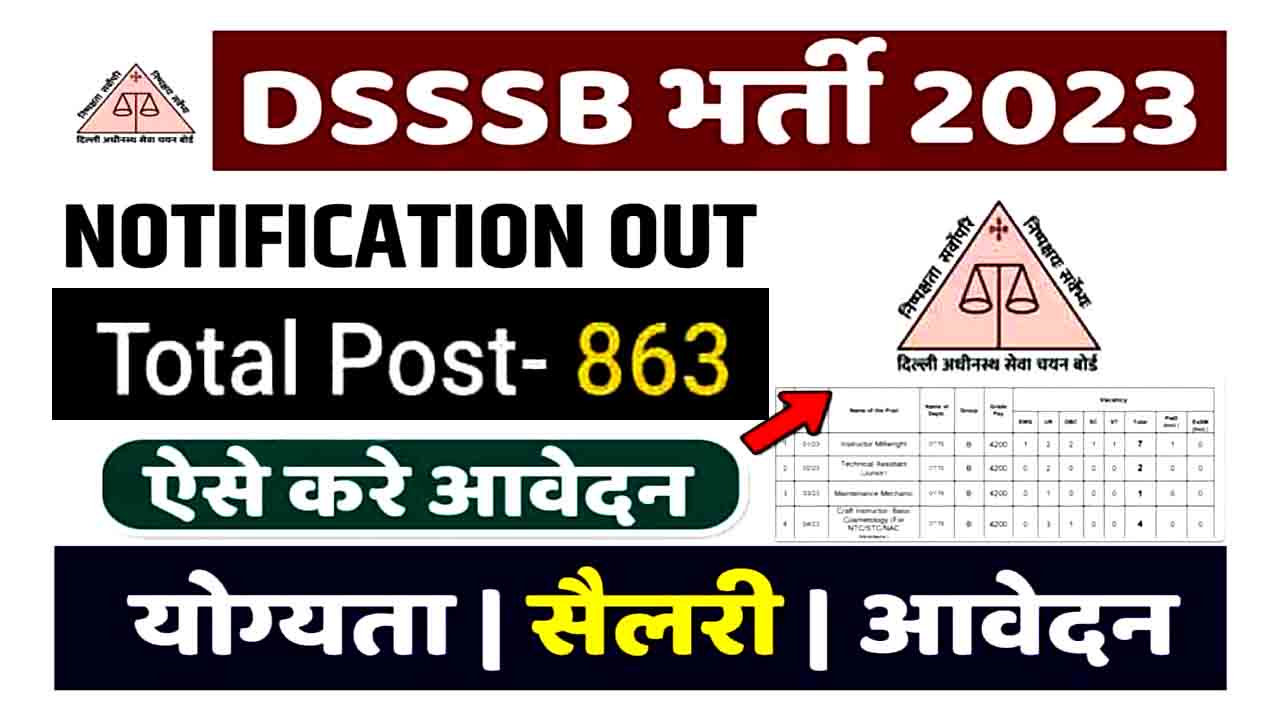 DSSSB recruitment दिल्ली सरकार में लगभग 863 पदों के लिए डीएसएसएसबी भर्ती की अधिसूचना जारी